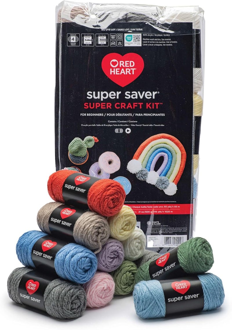 RED HEART Super Saver Yarn Super Craft Kit Pastels, with 12 Pack of 50g/1.7 oz. 4 Medium Worsted Yarn for Knitting & Crocheting, 12 Colors, Perfect for Chunky Sweaters, Blankets, Amigurumi - Image 5